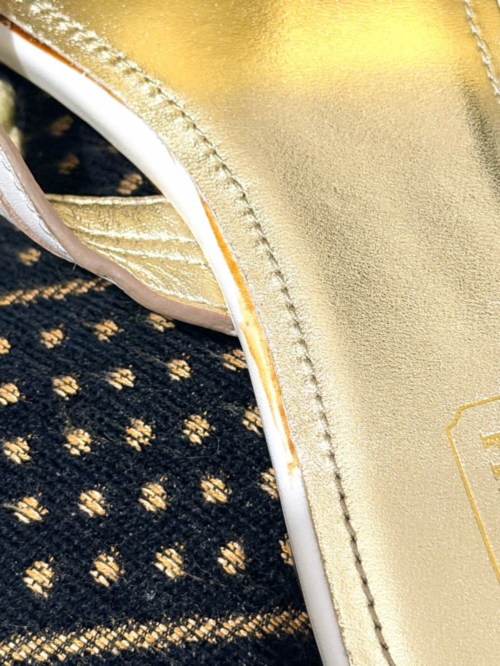 Coach White Leather Sandals with Gold Medallion and Blue Cabochon - Picture 9 of 11